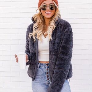 Pink Lily Charcoal Teddy Jacket